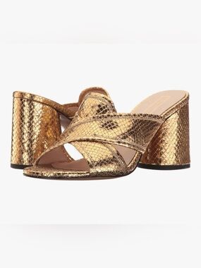 Marc Jacobs Aurora Mule Metallic Gold Snake-Embossed Slide Sandals Size 8